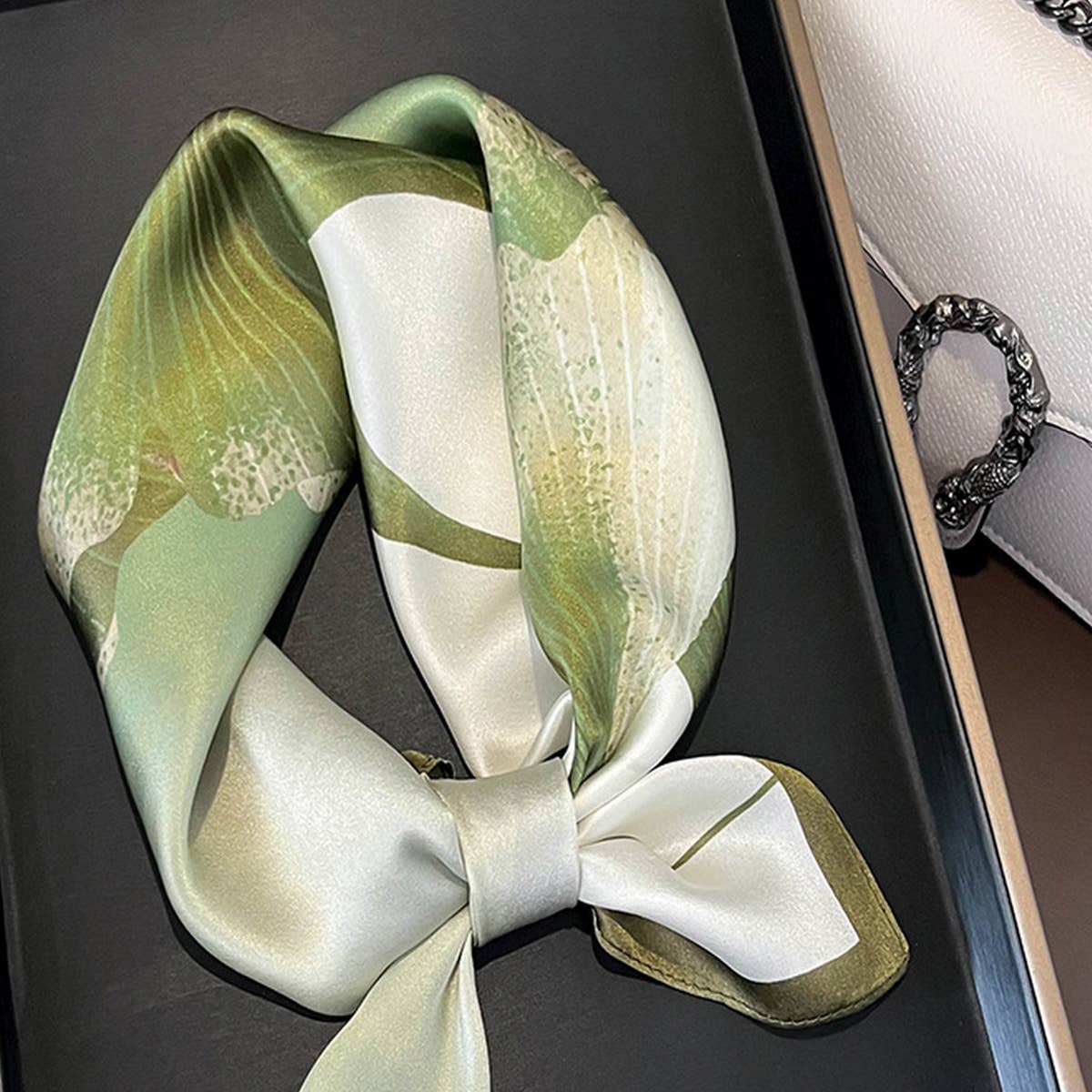 100% Silk Flower Scarf ??Elegant Lotus Print Shawl_CWASC0541