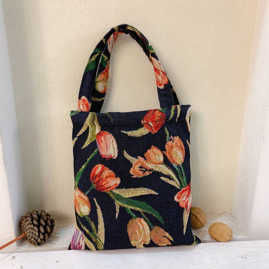 Vintage oil paint-colored tulip jacquard handbag