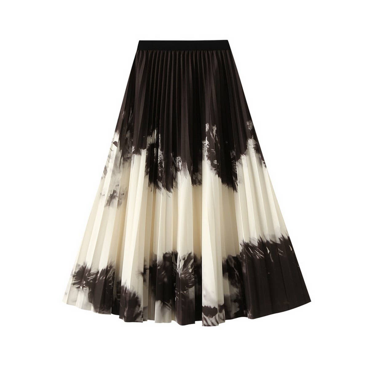 Gradient Print Pleated A-Line Flowy Midi Skirt