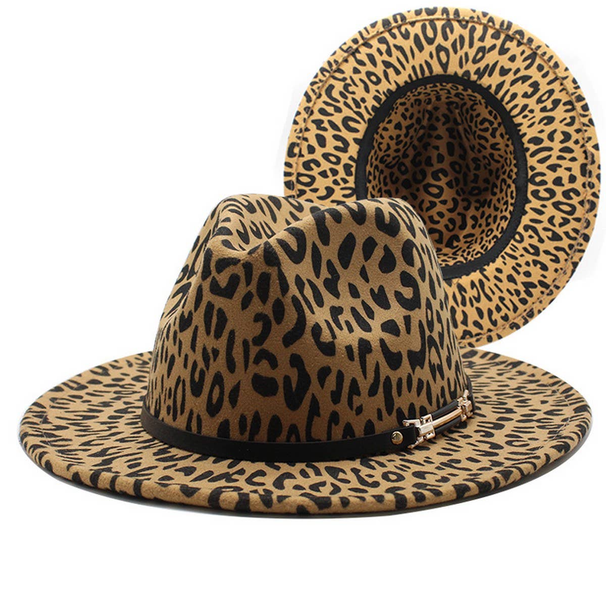 LEOPARD PRINT WOOLEN HAT WITH BELT DECORATION_CWAH2562