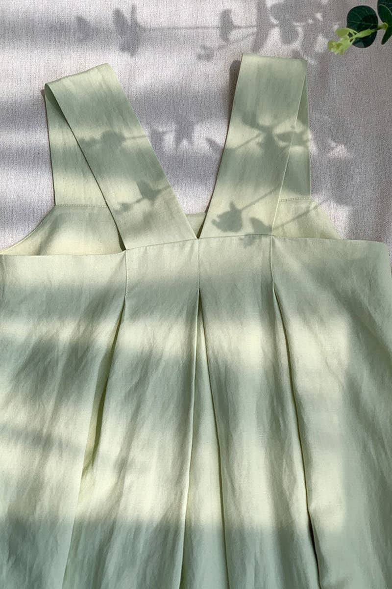 LOOSE LINEN SQUARE COLLAR SUSPENDERS DRESS