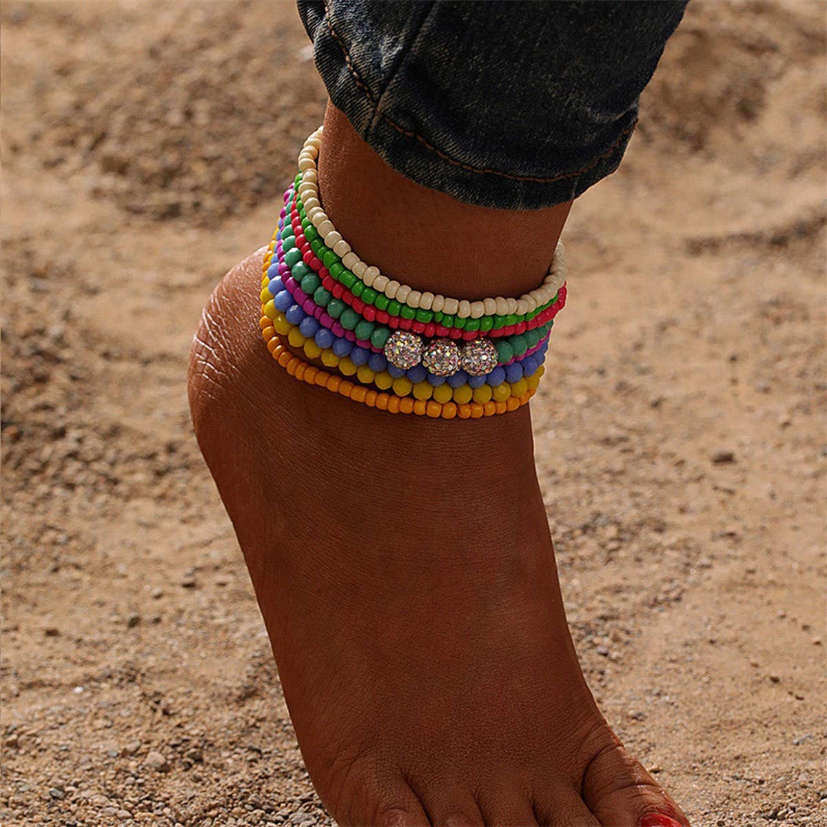 Boho Beaded Heart Tassel Anklet ??Colorful Vibes_CWMM6341