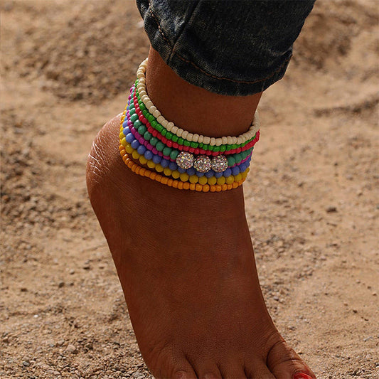 Boho Beaded Heart Tassel Anklet ??Colorful Vibes_CWMM6341
