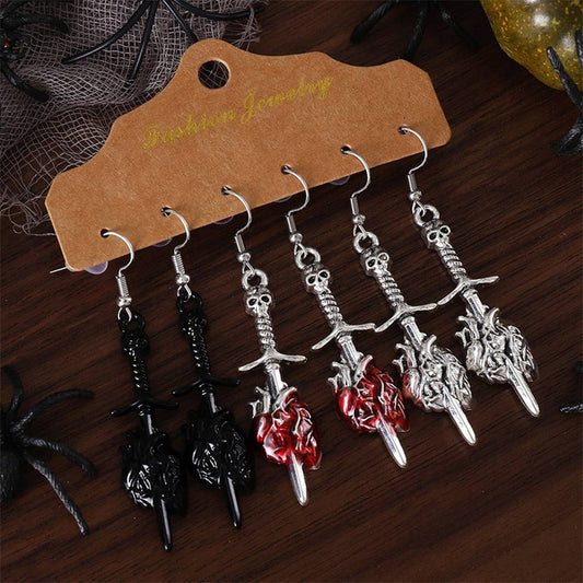 HALLOWEEN SWORD PIERCING HEART EARRINGS
