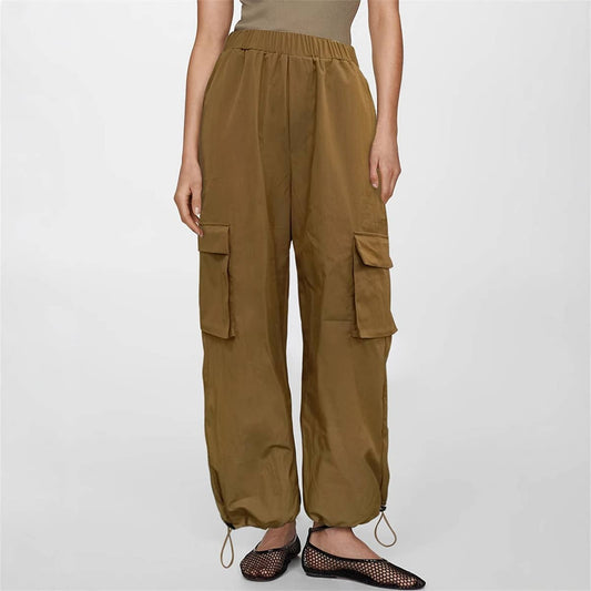 Casual loose cargo pants with ankle elastic strap