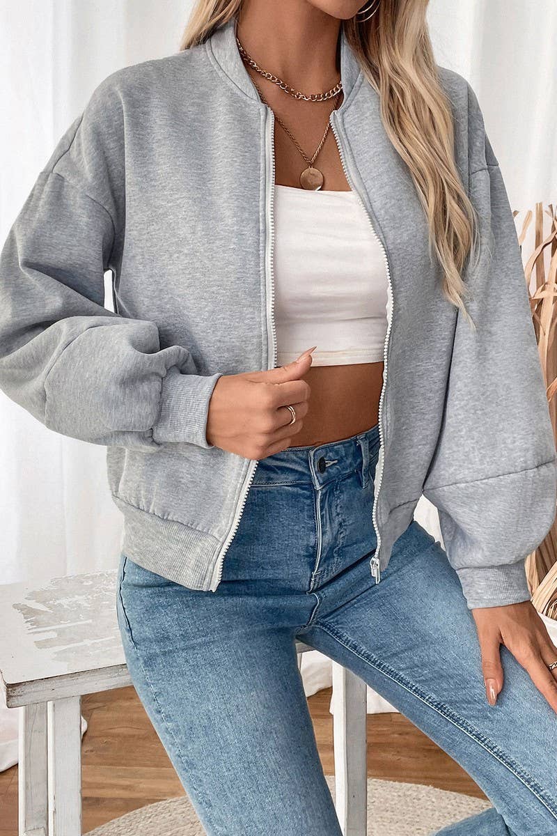 CWOCO1157_SHORT THICKENED SOLID COLOR SWEATER JACKET