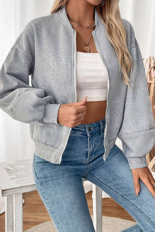 CWOCO1157_SHORT THICKENED SOLID COLOR SWEATER JACKET