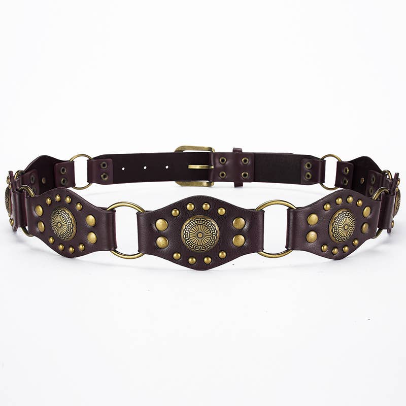 Vintage patchwork brown jeans rivet belt