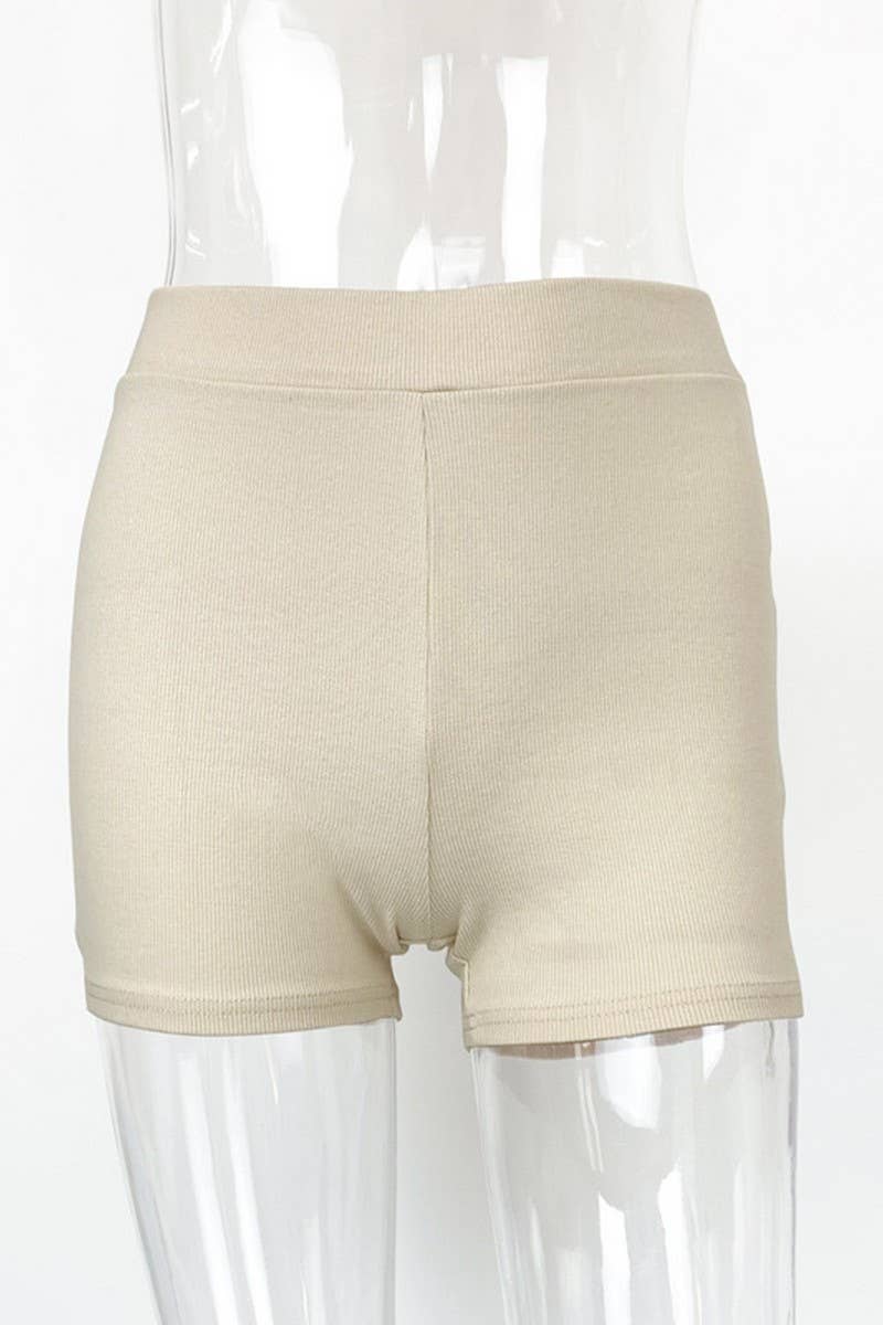 CWBSP0469_COTTON HIGH WAIST SPORTS SKINNY RIBBED SHORTS