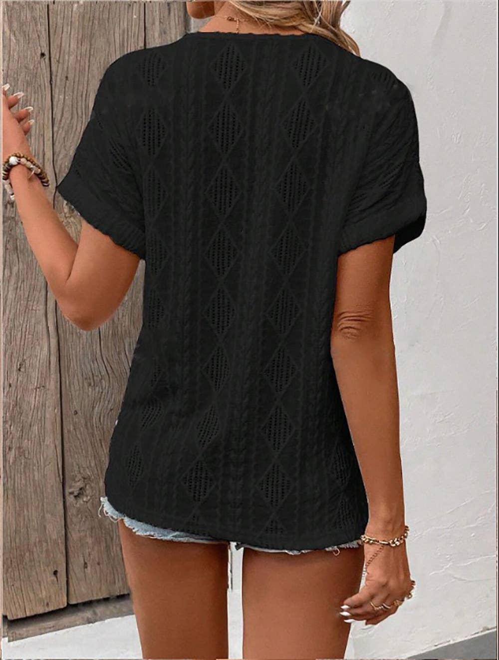 V-neck solid color loose short-sleeved T-shirt