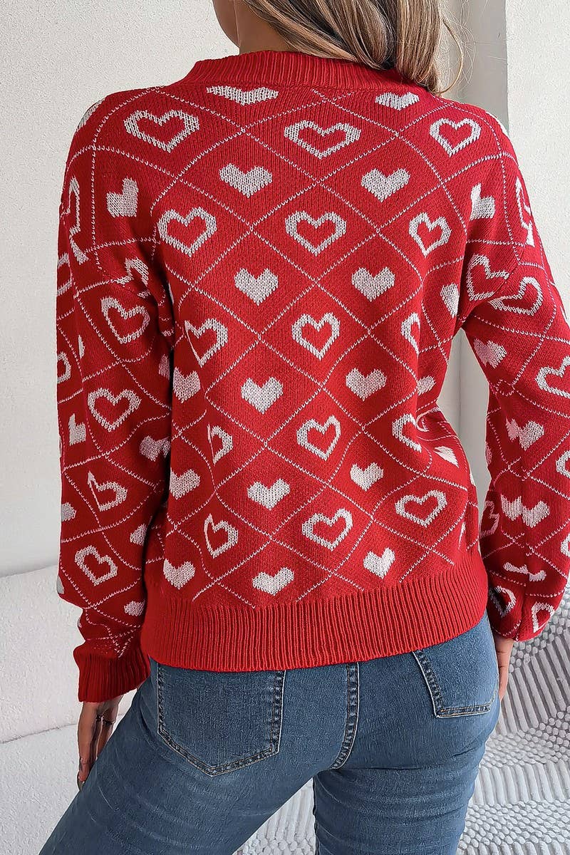 SWEET CONTRAST COLOR LOVE LANTERN SLEEVE SWEATER_CWOSWL2058