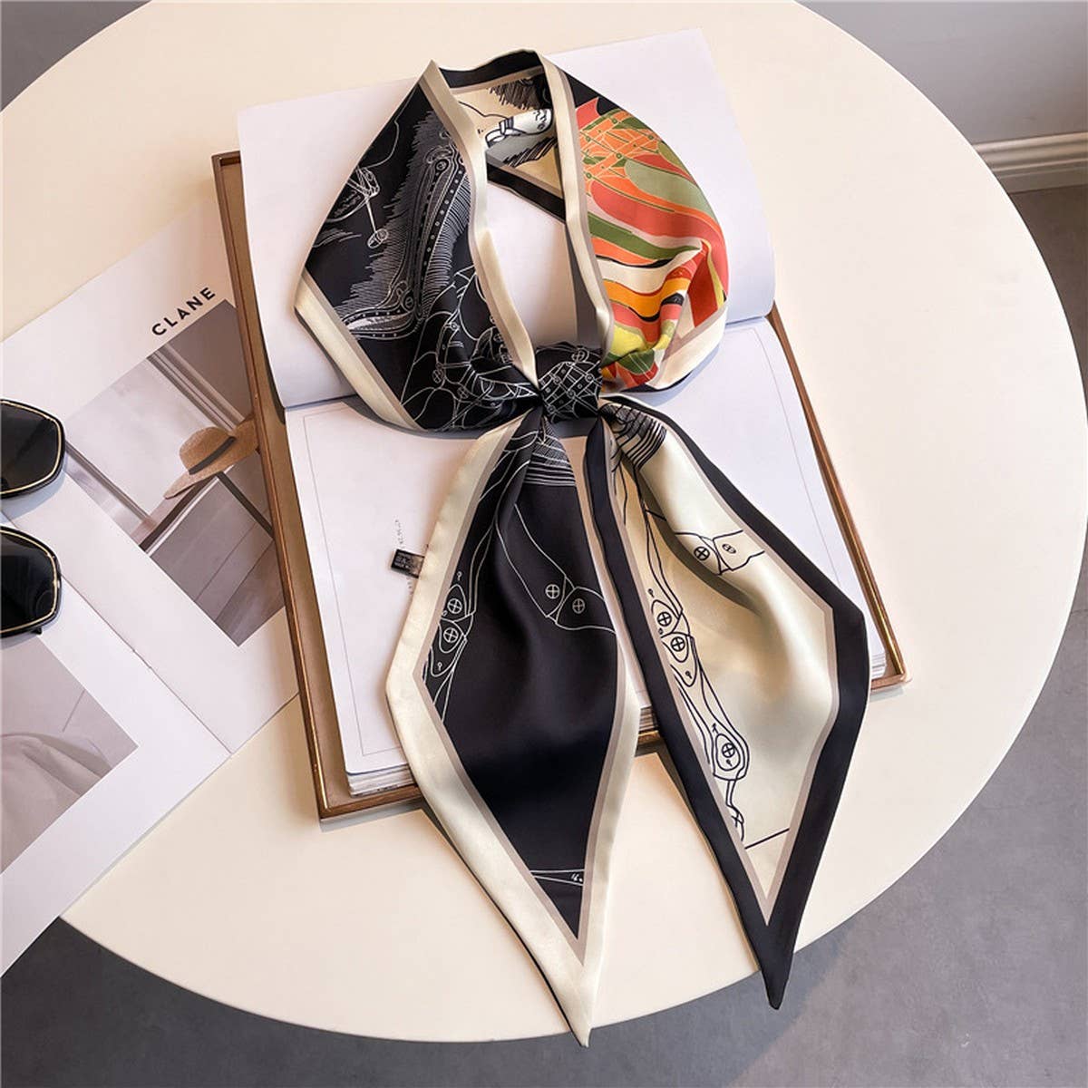 LETTER PRINT DOUBLE LAYER  HEAD SCARF