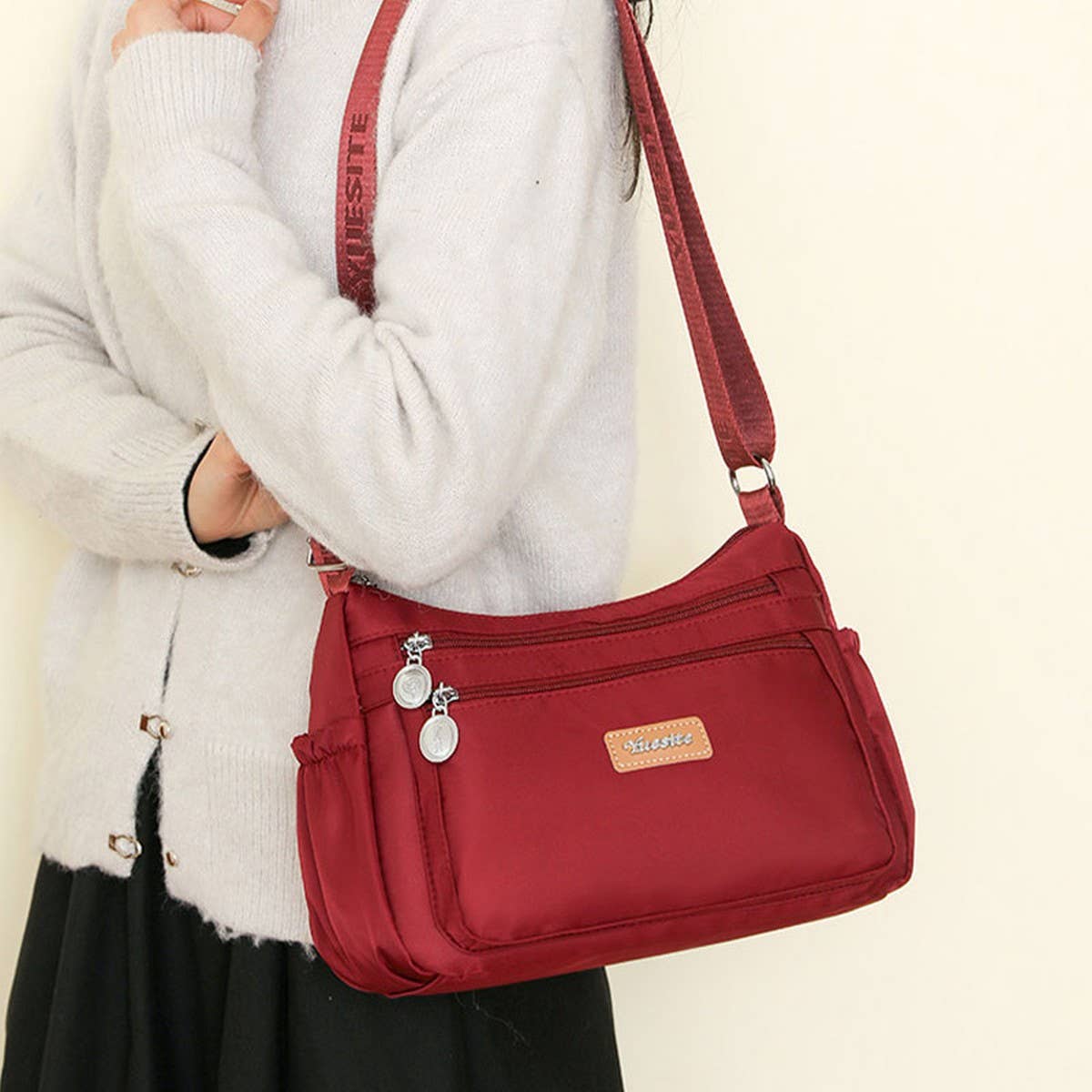 MULTI-COMPARTMENT NYLON SHOULDER AND CROSSBODY BAG