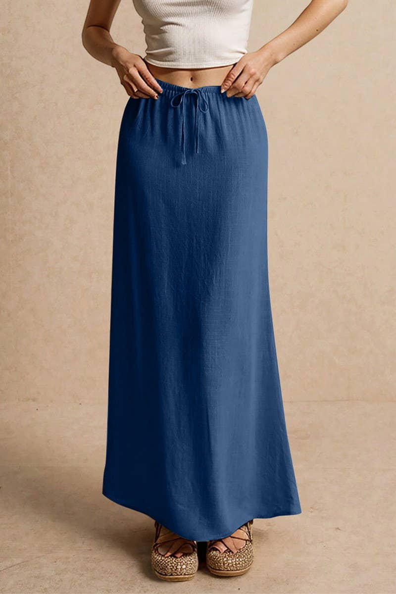 CWBLS0556_SOLID COLOR DRAWSTRING ELASTIC WAIST SKIRT