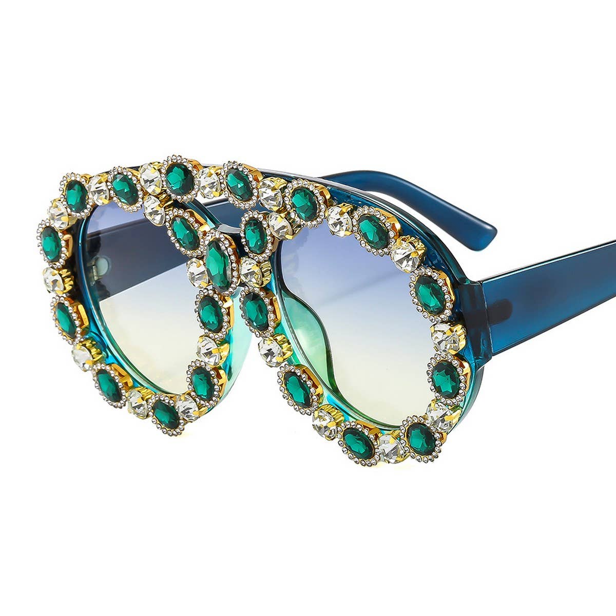 LARGE CONTRAST OVAL LUXURY EMERALD SUNGLASSES