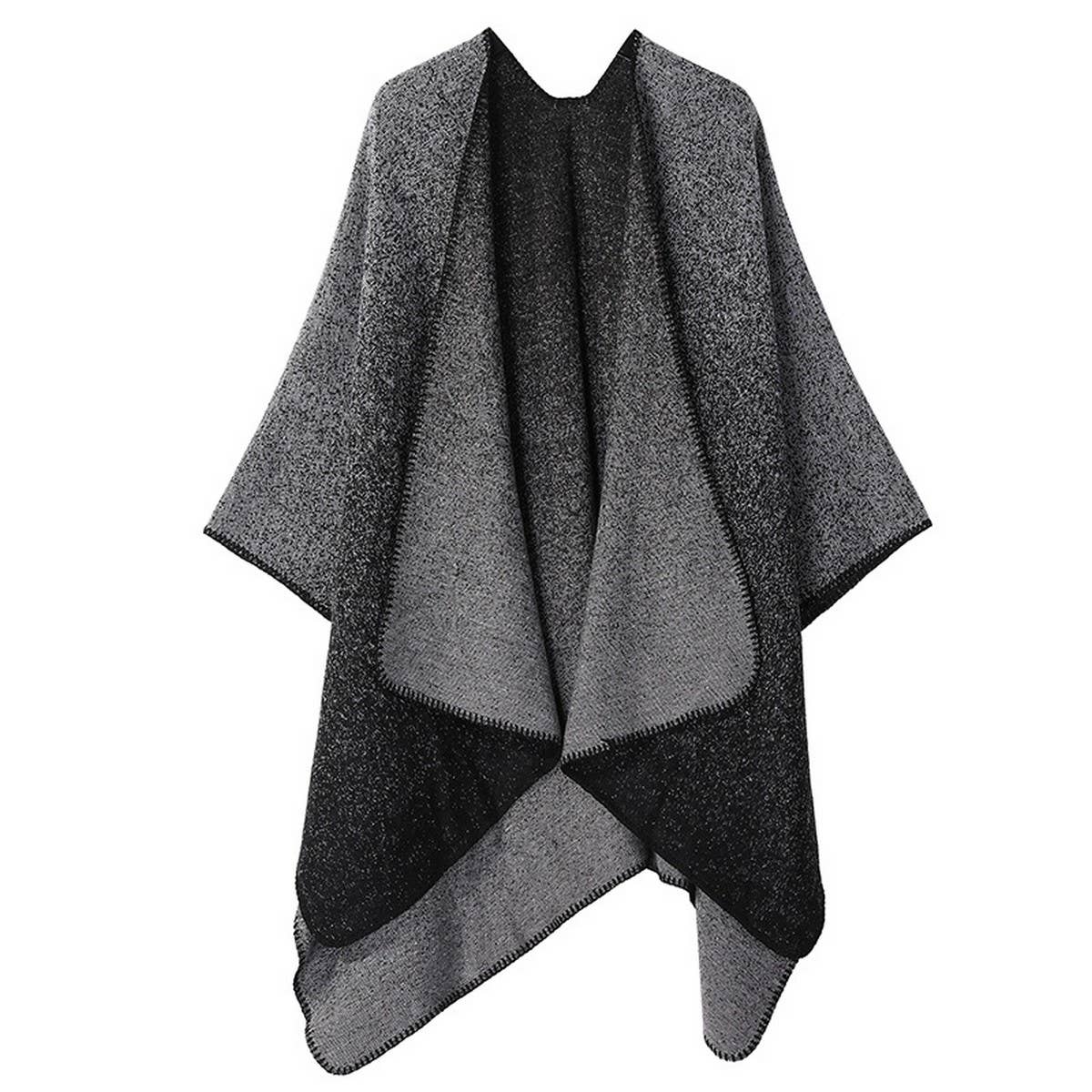 JACQUARD SLIT SHAWL WITH FAUX CASHMERE SCARF