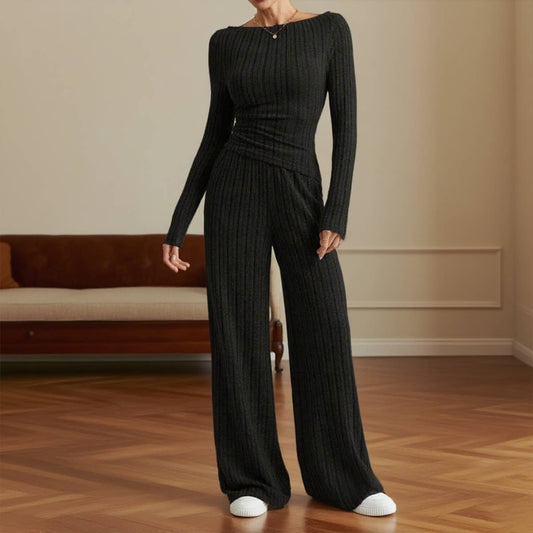 Solid-color high-neck knitted long-sleeved suit