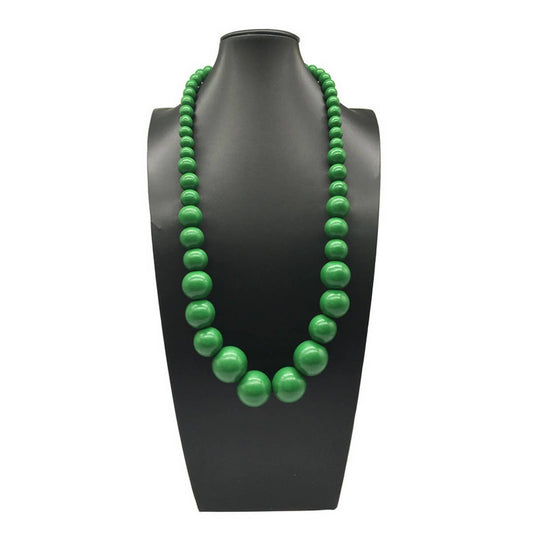 COLORFUL WOODEN LARGE ROUND BEAD LONG NECKLACE