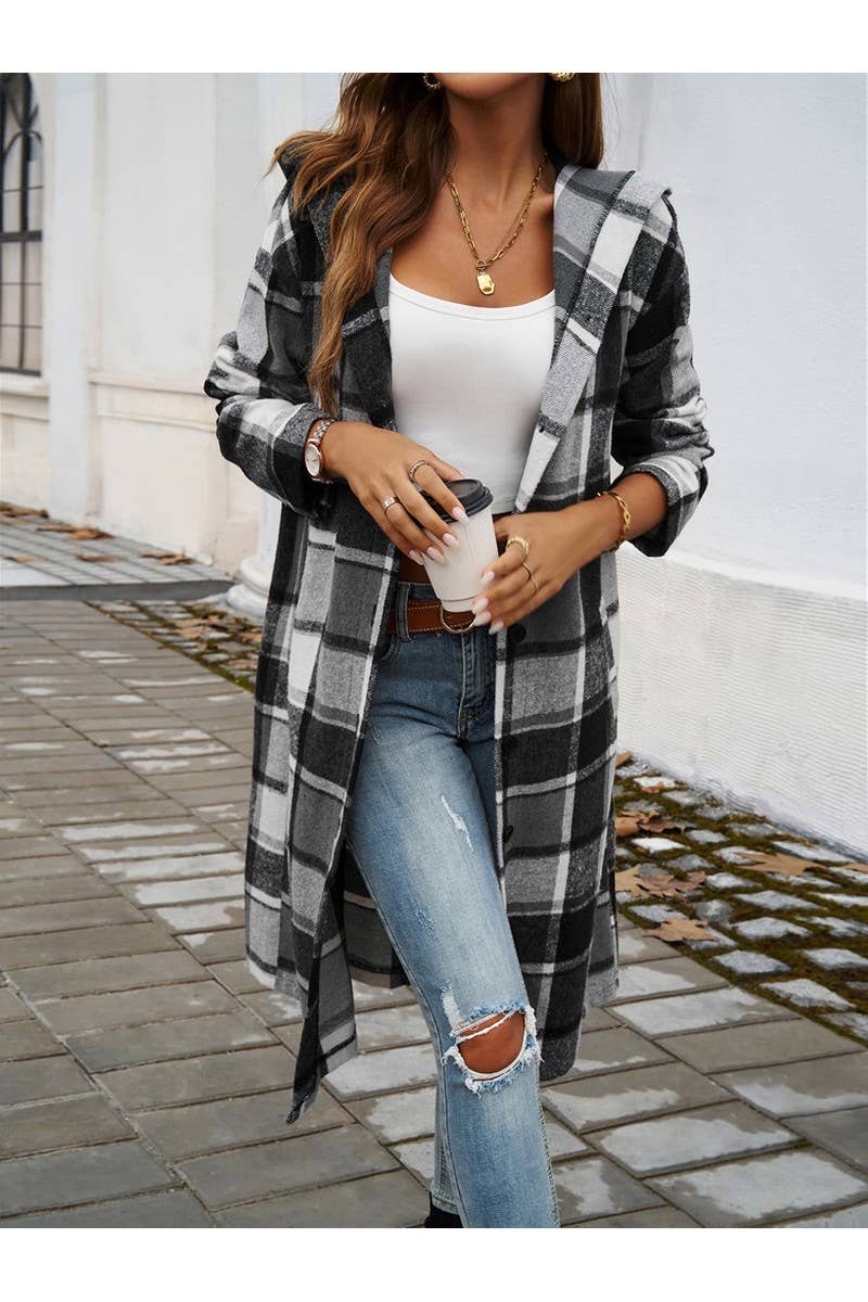 CWOCO0235_Casual Plaid Button Hooded Long Coat