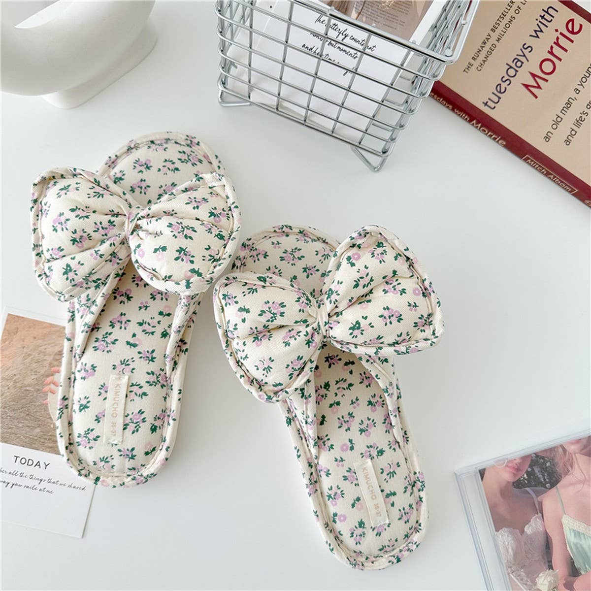 SMALL FLORAL BOW WATERPROOF THICK-SOLED SLIPPERS_CWMM2967