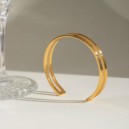 Polished 18K Gold Stainless Steel Double Cuff_CWAJE4890