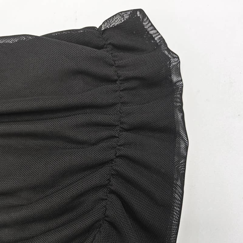 Solid color fit line neck gauze long sleeve top