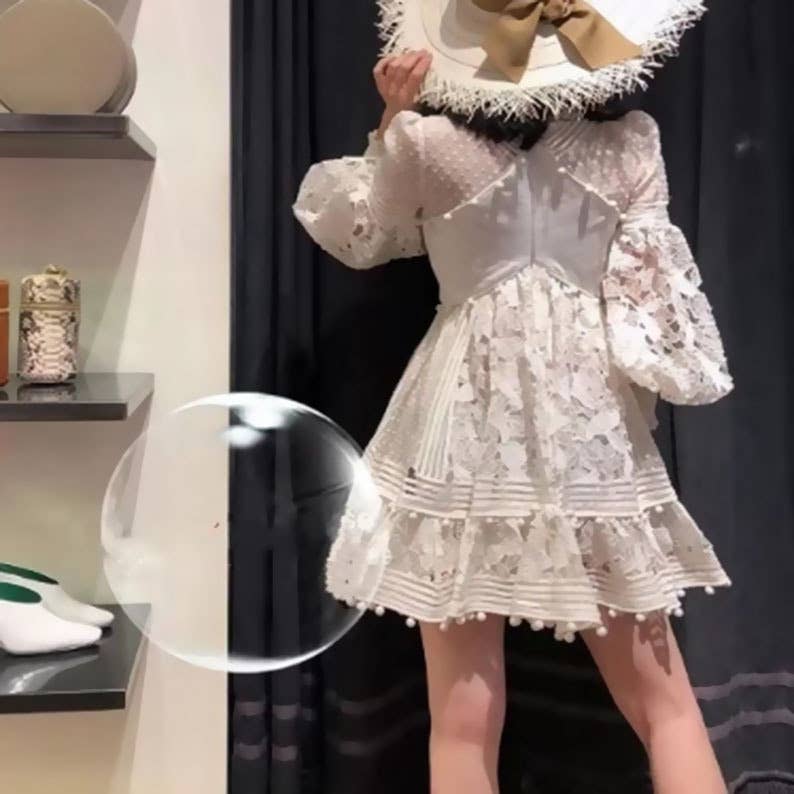 LONG SLEEVE V-NECK CUTOUT LACE DRESS