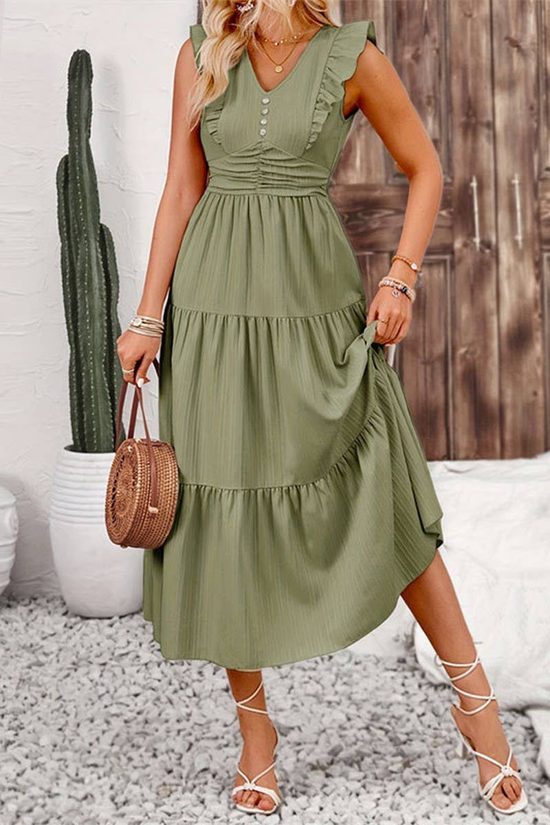 CWDMD5056_RUFFLED SLIM FIT SOLID COLOR LONG CAKE SKIRT