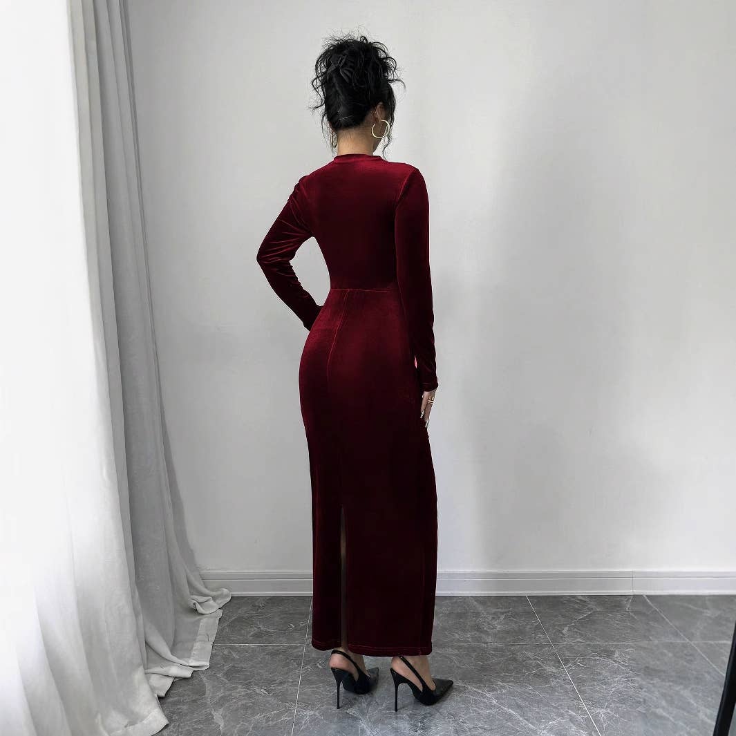 TEMPERAMENT SOLID COLOR SLIM HIGH WAIST DRESS