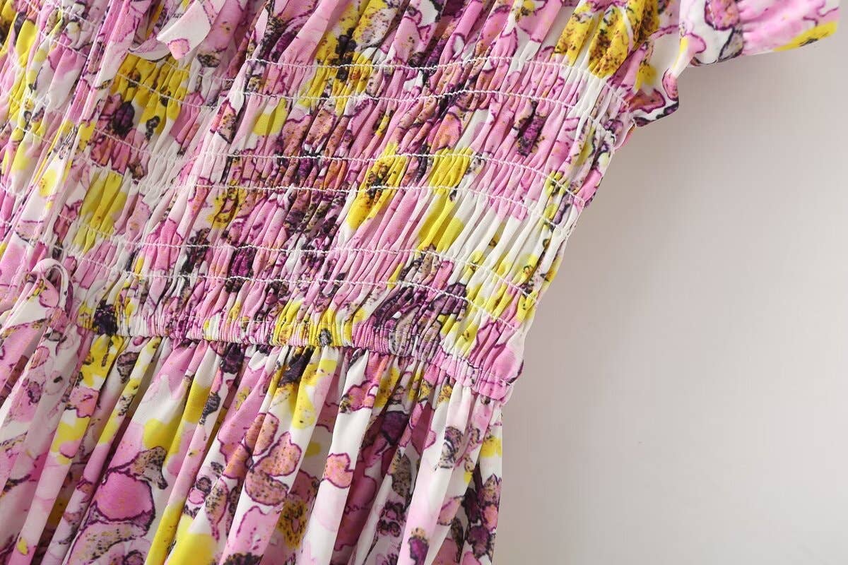 V-neck print waistband dress