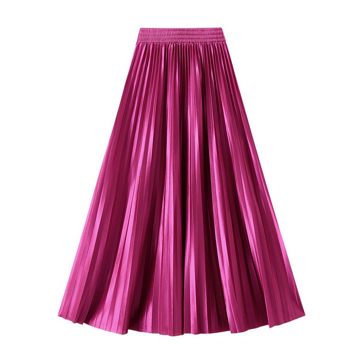 Slimming Shiny High-Waist Pleated Midi Skirt_CWBMS0329