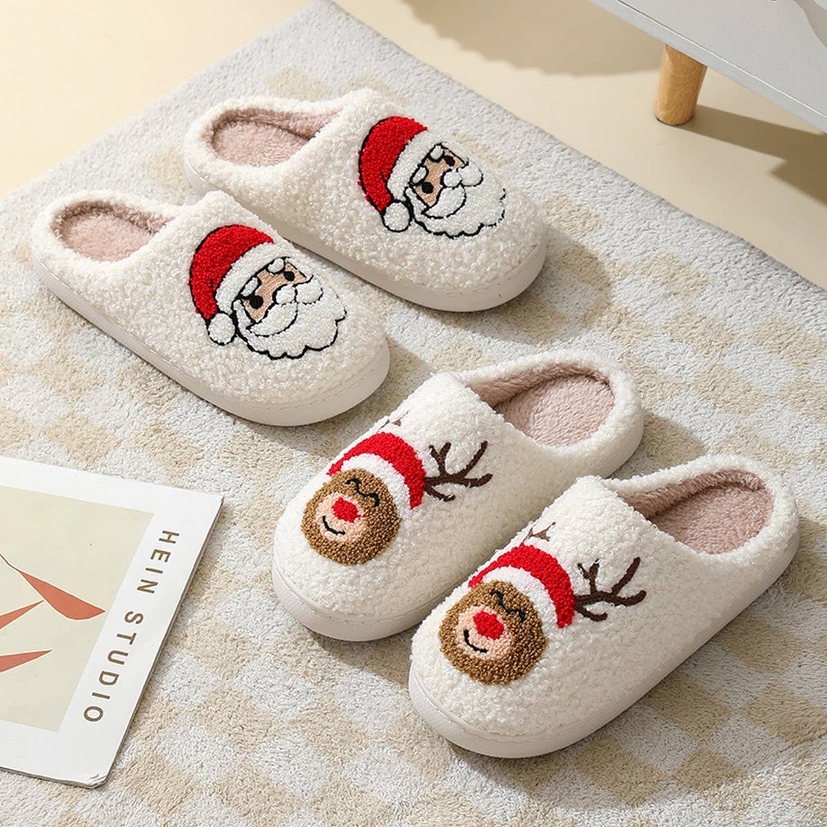 DEER PATTERNED CHRISTMA SANTA CLAUS INDOOR SLIPPER