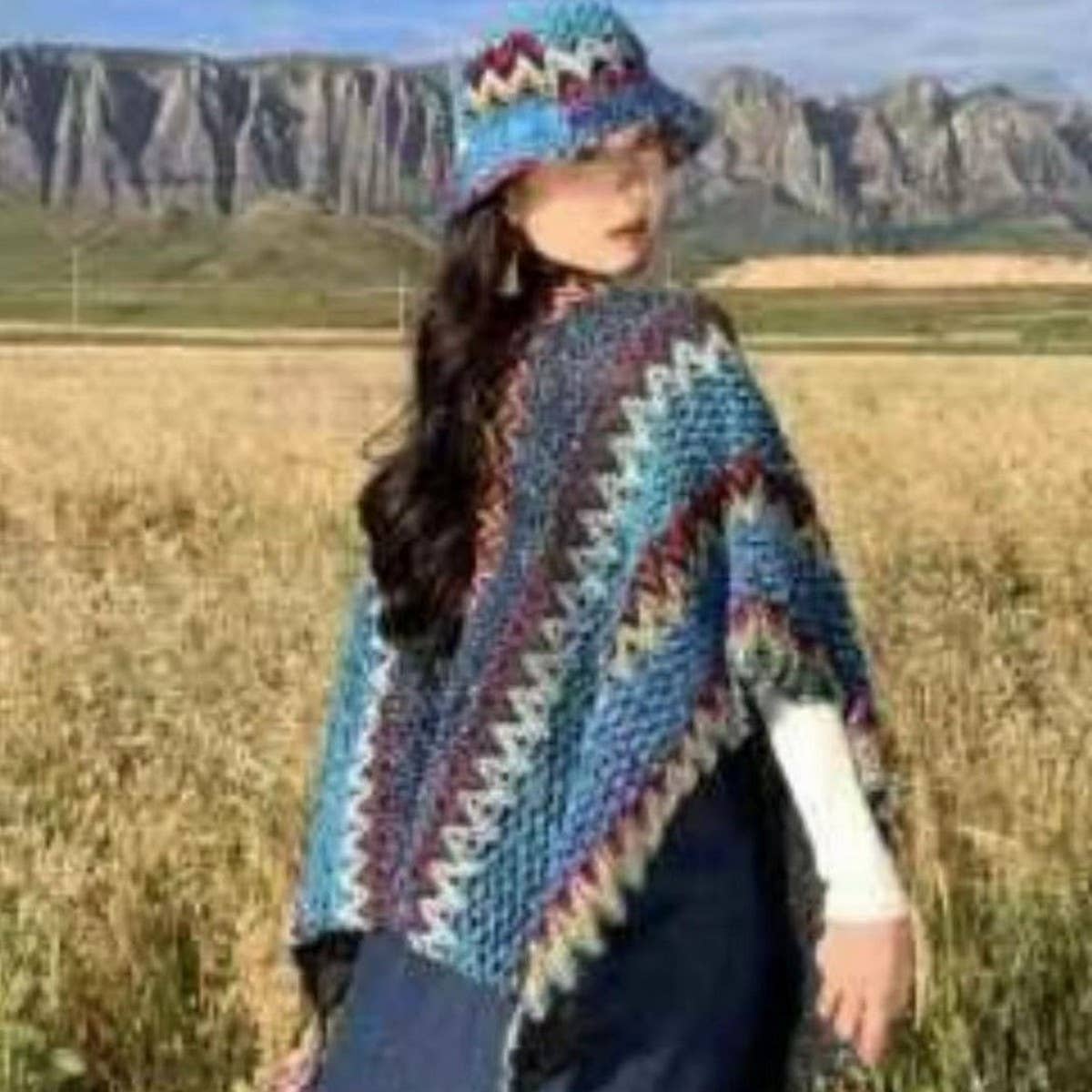 CWAH2213_ETHNIC RETRO COLOR MATCHING KNITTED BUCKET HAT