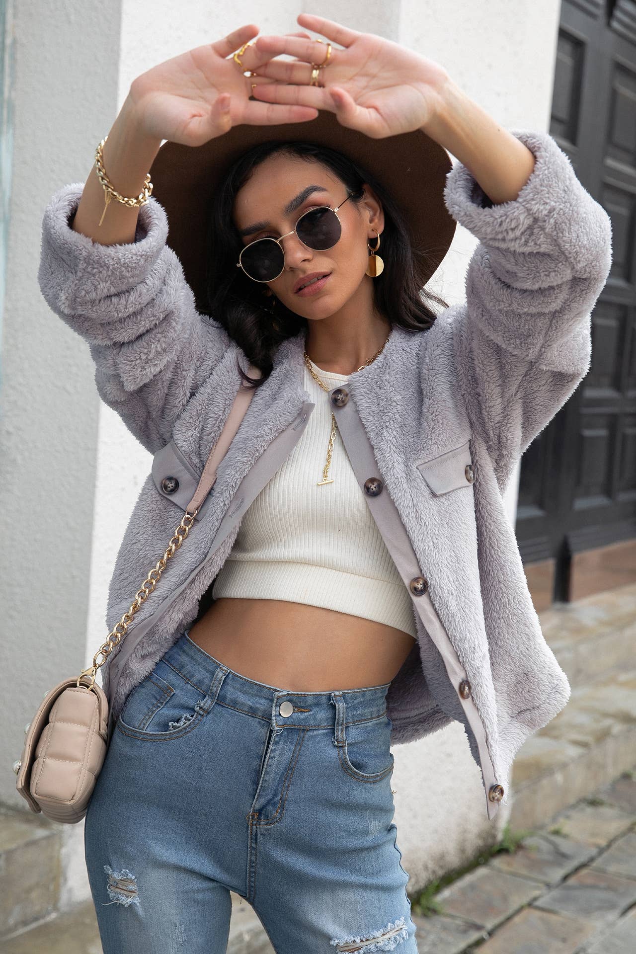 Single breasted furry cropped jacket