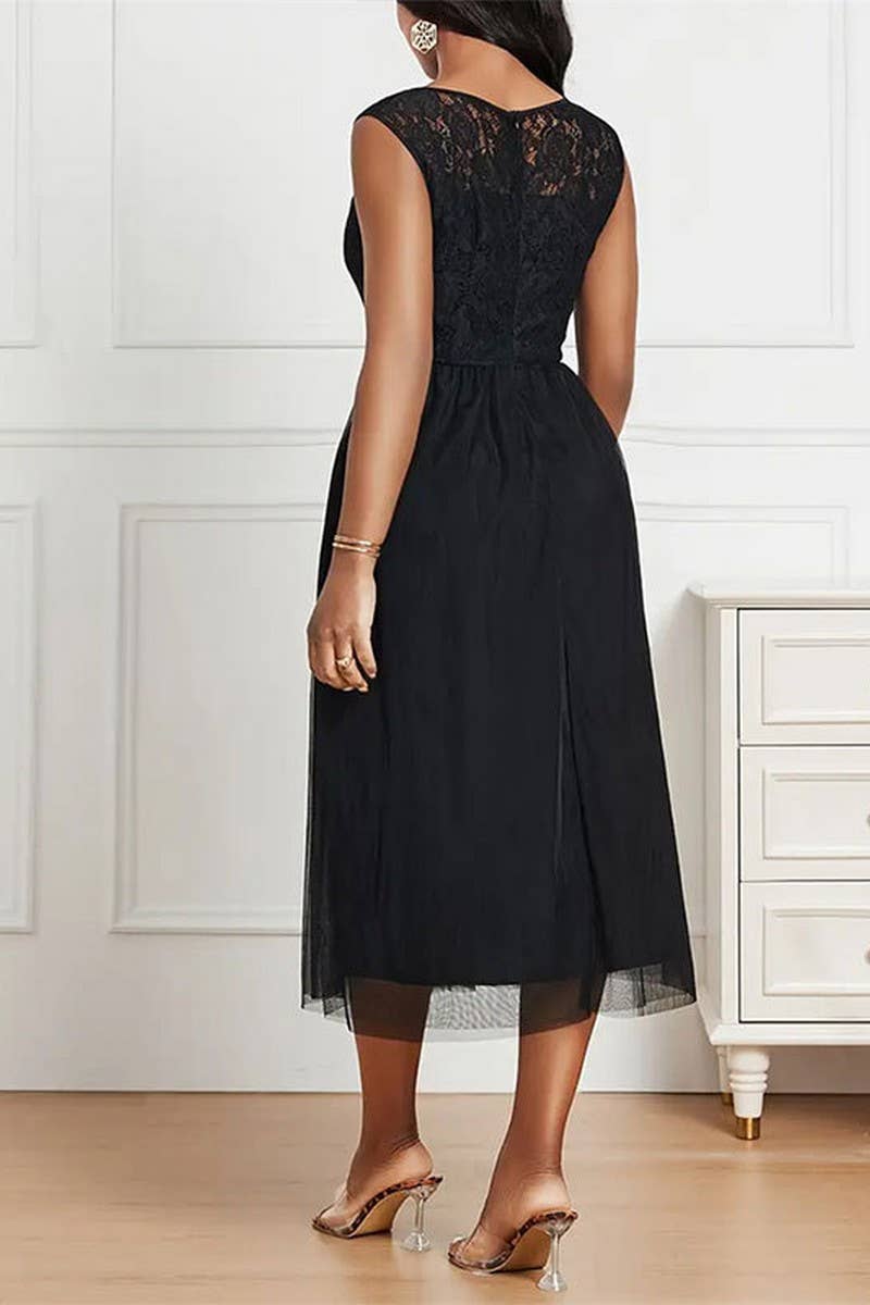 CWDSD7644_SPRING AND SUMMER LACE MESH SPLICING DRESS