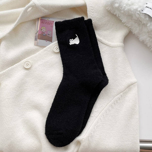 NEW STYLE EMBROIDERED CAT WARM MID-CALF SOCKS_CWMS0798