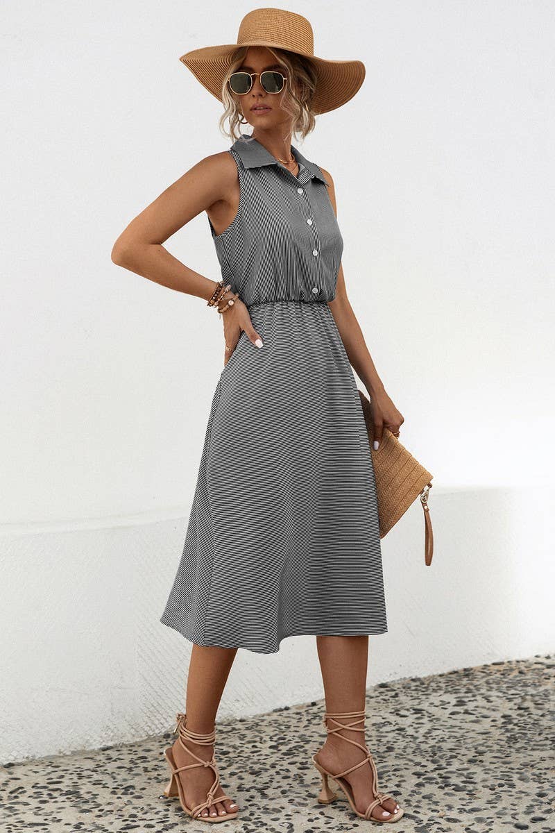 CWDSD4947_SOLID BUTTON CASUAL SHIRT DRESS