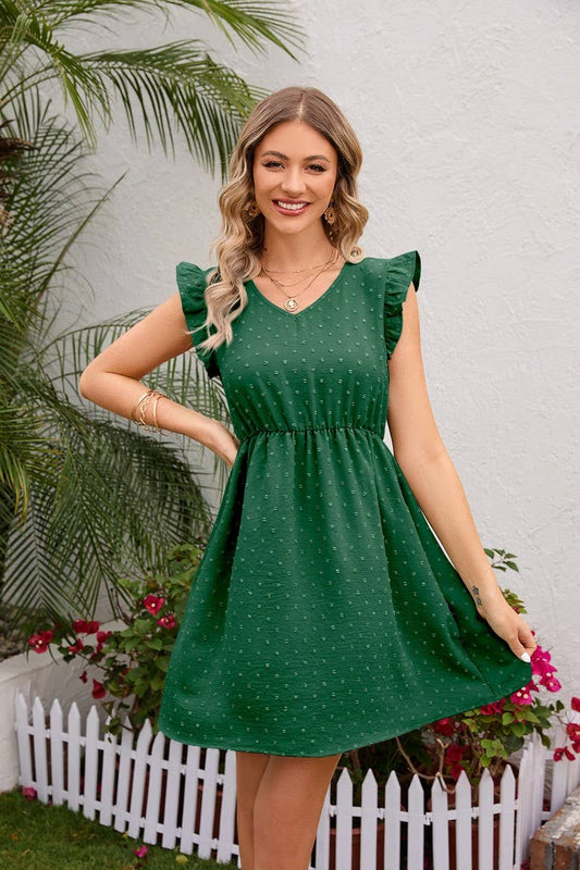 CWDSD4004_A SHORT DRESS WITH WOODEN EARS TRIMMED WAIST