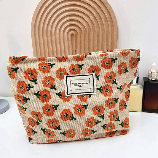 CORDUROY RETRO FLORAL LARGE CAPACITY MAKEUP BAG_CWAB1221