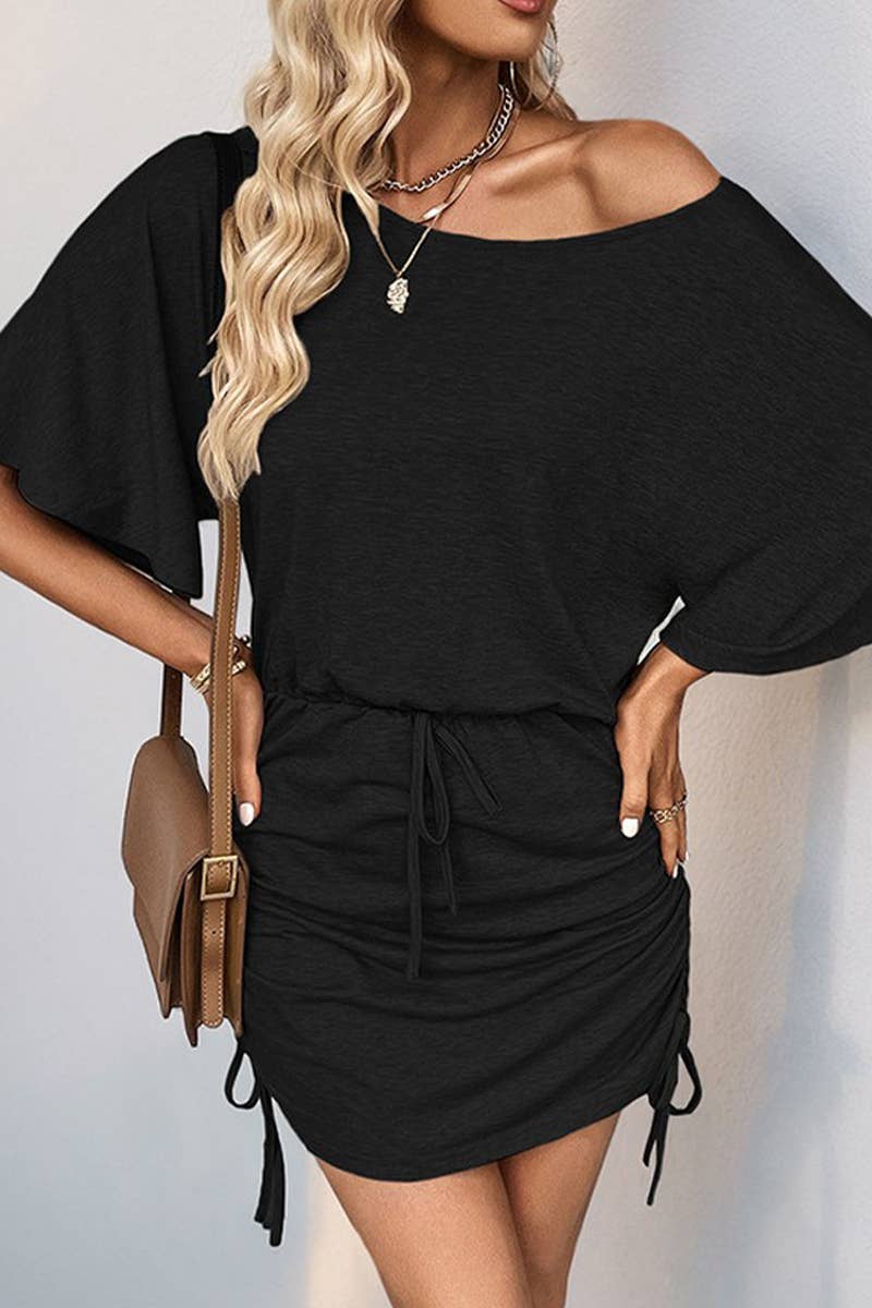 CWDSD7157_SUMMER NEW CASUAL OFF-SHOULDER NECK SLIM DRESS