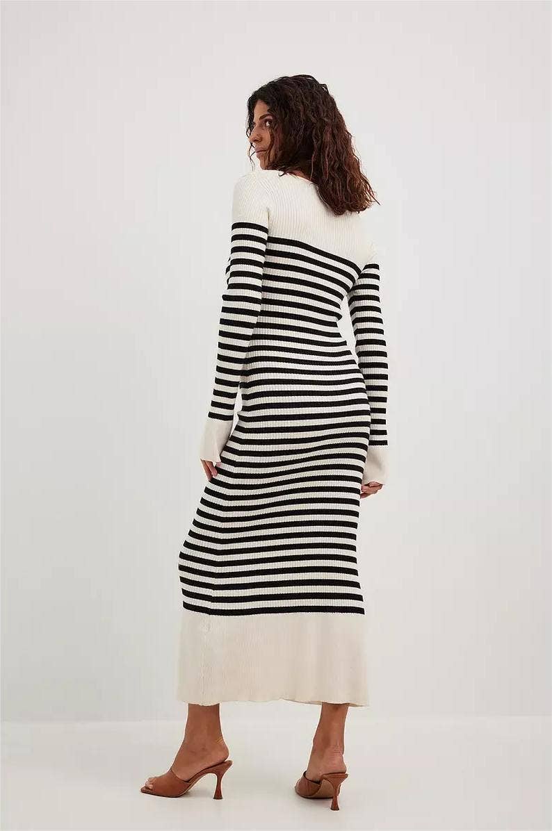 RETRO FASHION SQUARE COLLAR CASUAL SLIM-FIT DRESS