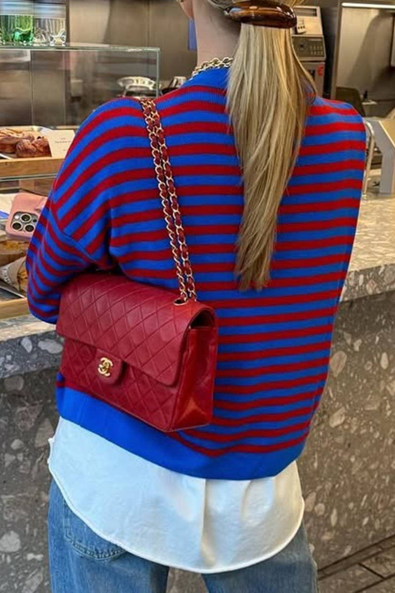 CWOSWL07505_CASUAL LOOSE STRIPED LONG SLEEVE KNIT TOP