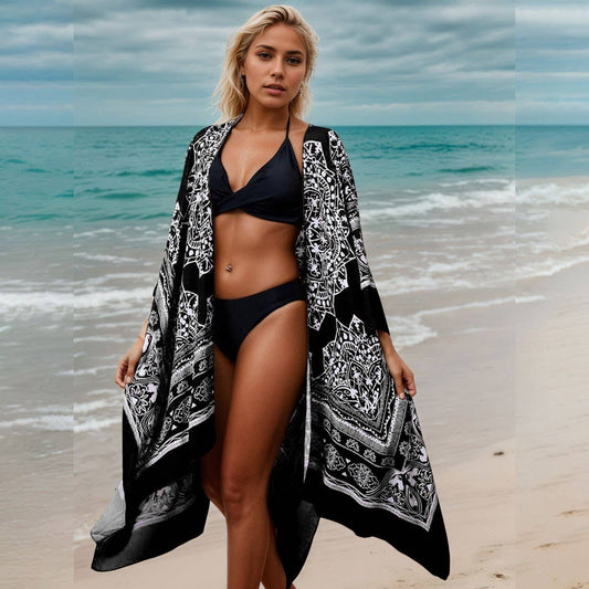 Vacation Floral Kimono Beach CoverUp BikiniCardigan