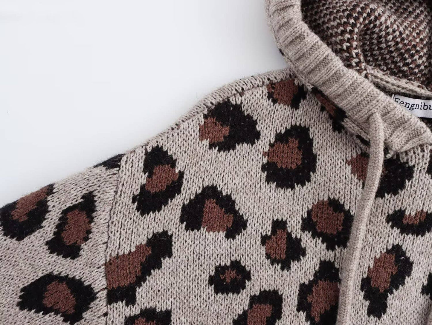 LEOPARD PRINT JACQUARD HOODED KNIT JUMPER