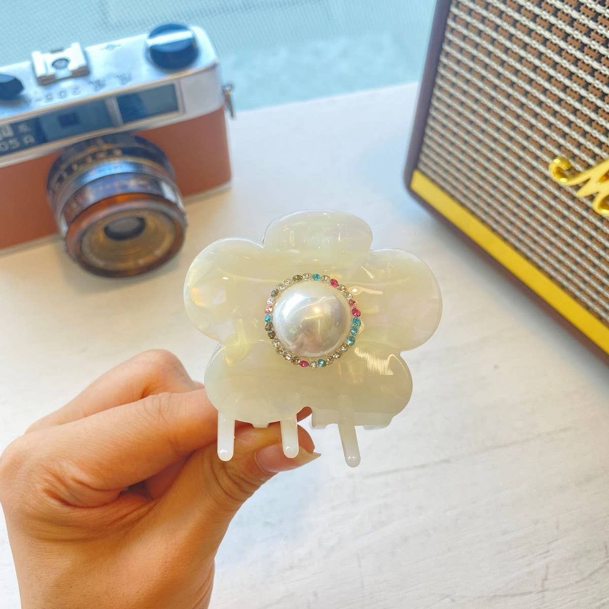 Floral Hair Clip Pearl and Rhinestone Petal Clip