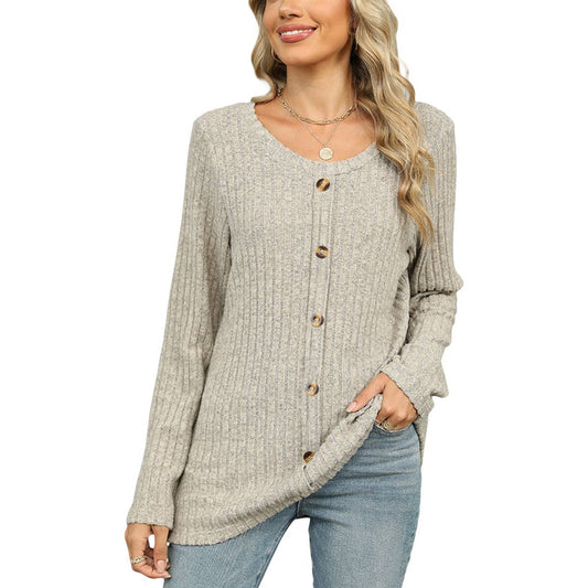 SINGLE-BREASTED CREW NECK LONG SLEEVE T-SHIRT