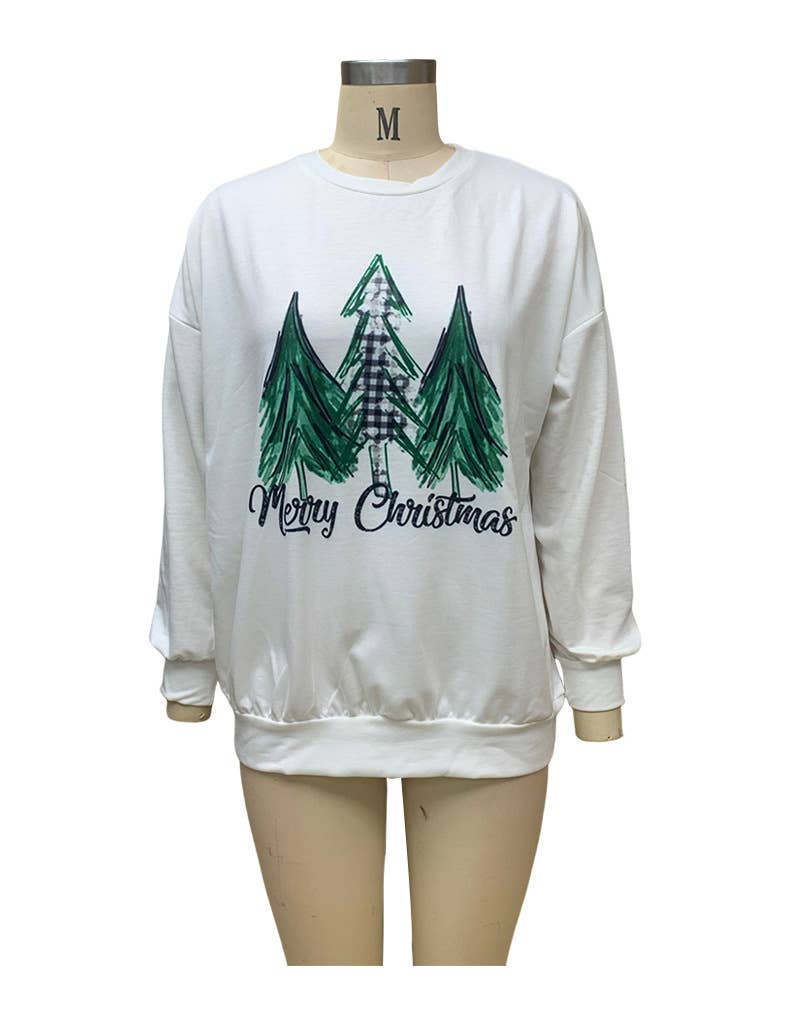 LADIES' CHRISTMAS LOOSE PRINTED CREW-NECK HOODIE