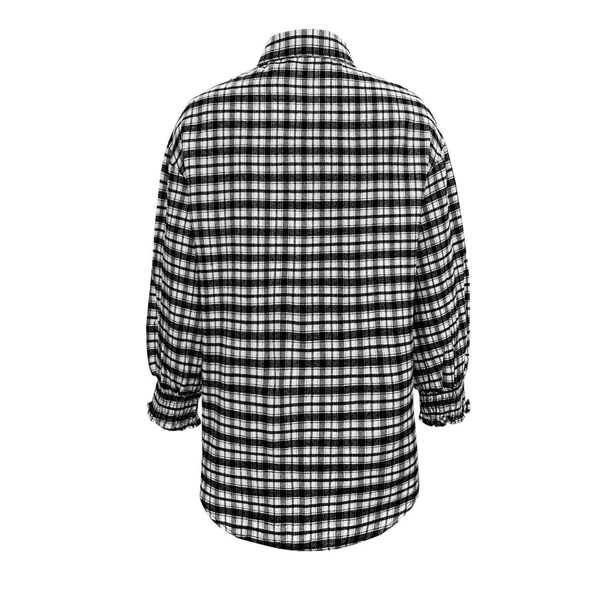 Temperament loose puffed sleeve plaid shirt