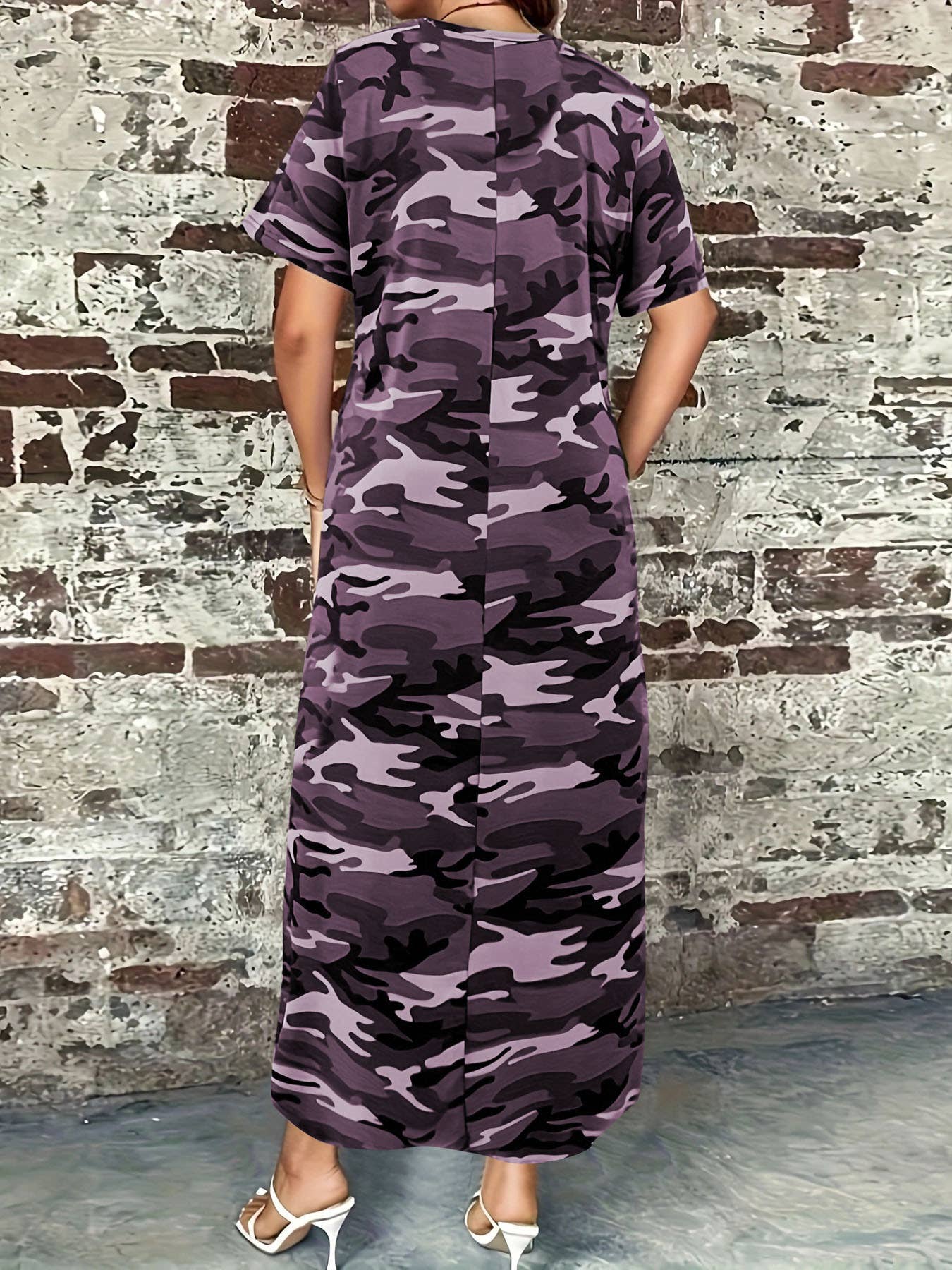Long loose camouflage printed dress