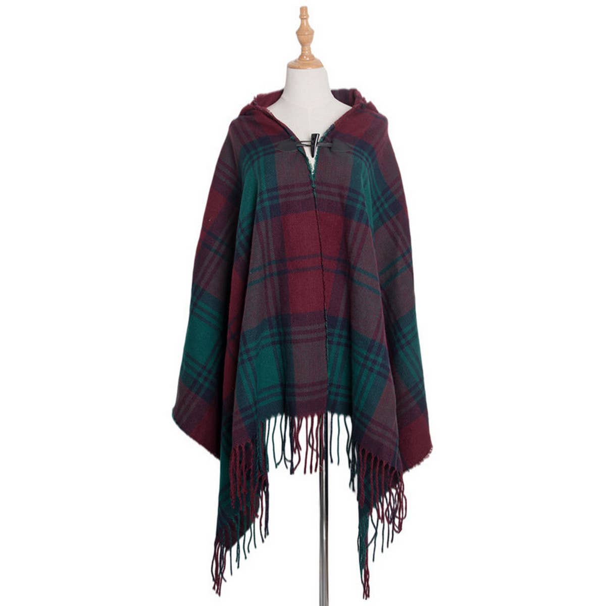 HORN BUTTON BOHEMIAN HOODED CAPE SHAWL